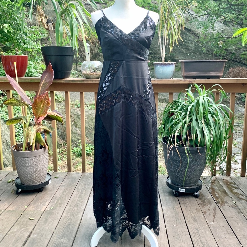 Anthropologie Foxiedox Satin and Sequin Gown